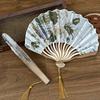 Ink Folded Fan New Chinese Classical Vintage Qipao Prop Tassel Handheld Fan Portable Elegant Traditional Decorative Fan