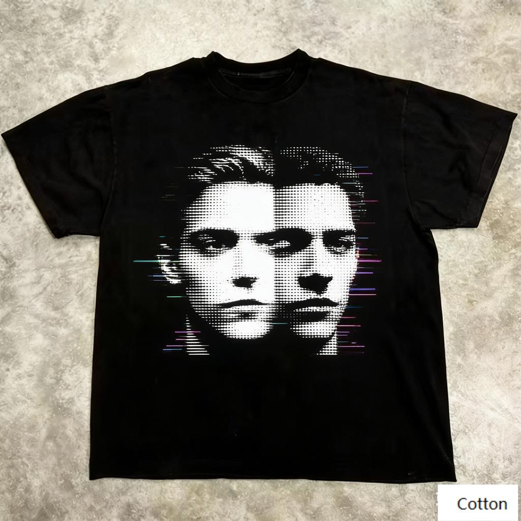 Vintage Pop Art Unisex Cotton TShirt with Retro Halftone Split Face Art Retro Streetwear Tee