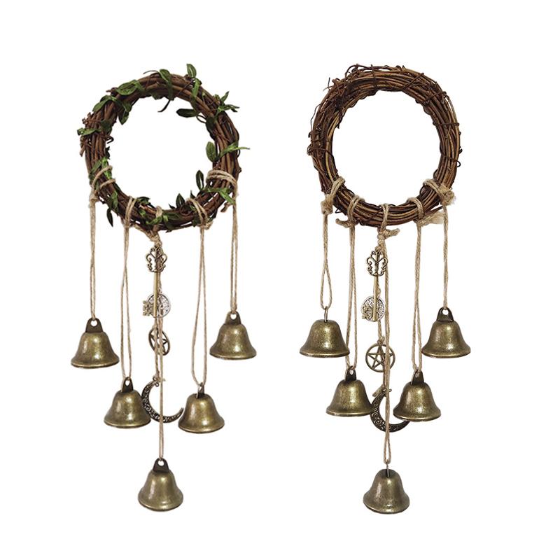 1Pcs Vintage Key Bell Hanging Pendant, Home Door Decoration for Witch Rattan Wreath Rope Porch Garden Outdoor Decor