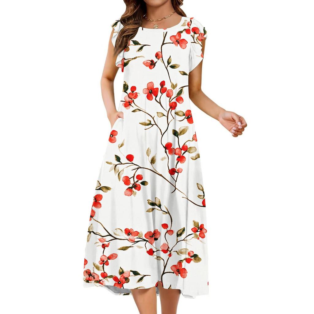 Women's One-piece Short Sleeve Flared Sleeve Loose Casual Floral Print Round Neck Dress