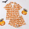Women's Halloween Pajama Set with Short Sleeve Button Down Shirt and Shorts