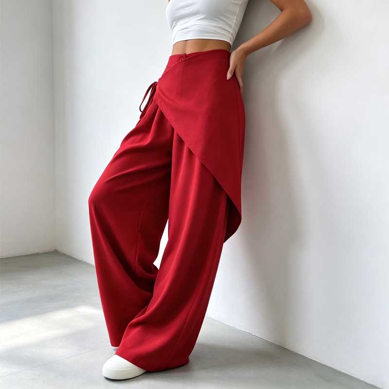 Loose New Arrival Irregular Suit Pants High Waist Women's Patchwork Wide Leg Pants Elastic Waist Solid Color Y2K Casual Trousers Office Clothing