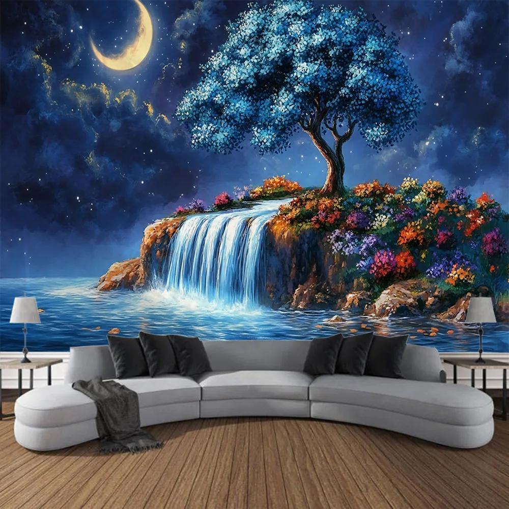 VIKAMA Waterfall Forest Tapestry Vibrant Landscape Art Decor Perfect For Living Rooms And Natural Home Settings