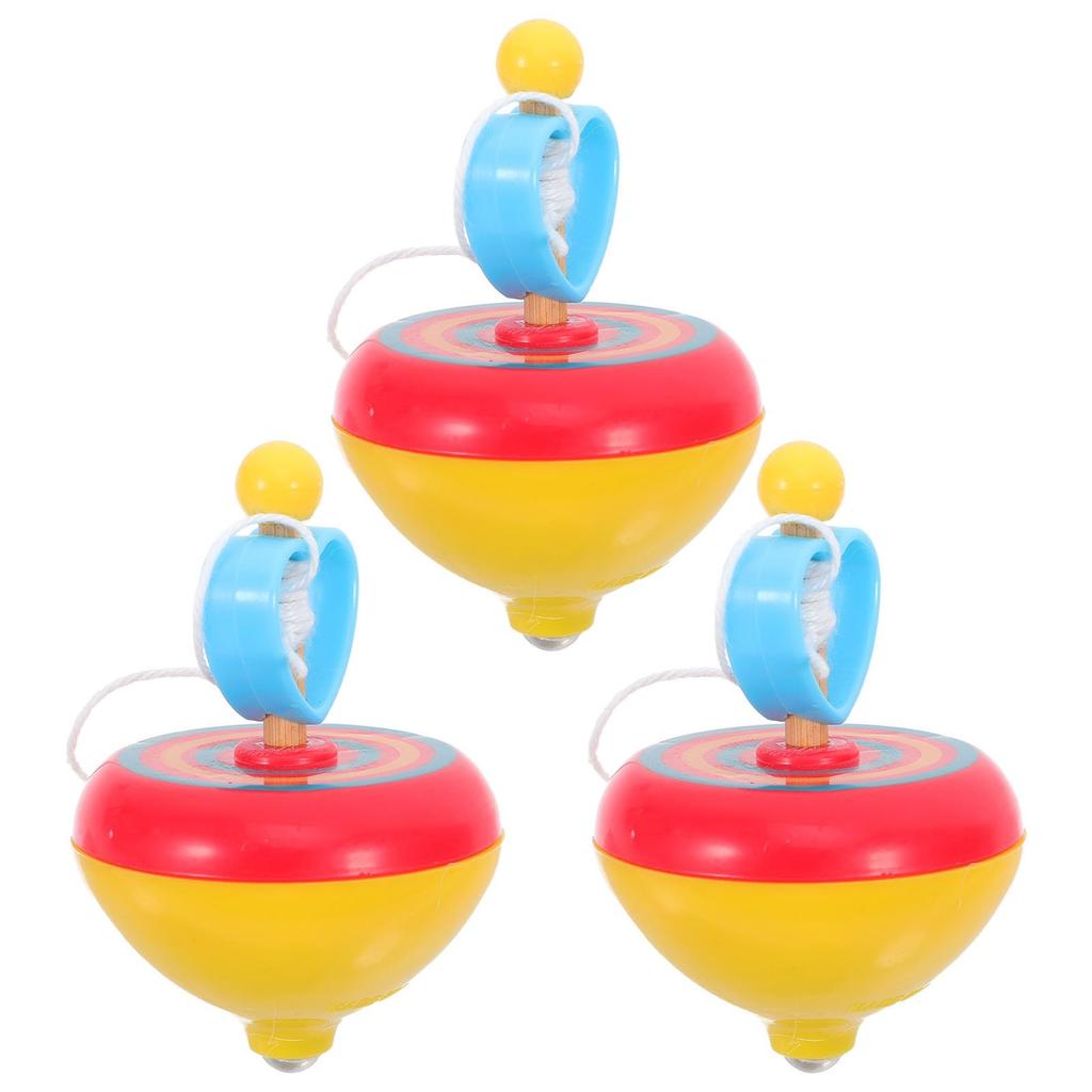 TOYANDONA Spinning Traditional Plastic Pull-String Tops, 3-Piece Set, Hand-Cranked Tops, Toys, Tops, Play,