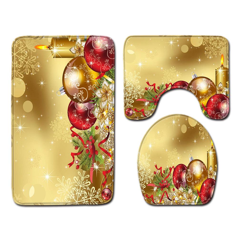 Christmas Bathroom Floor Mat Toilet Three-Piece Set