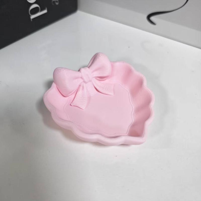 Elegant Heart Shape Jewelry Tray With Pink Bowknot Decoration For Earrings Rings And Necklaces Organizers