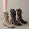 Fashion Vintage Women Cowboy Boots Autumn Winter Outdoor Non Slip Height Increase Shoes Comfortable Fashionable Platform Mid Calf Boots