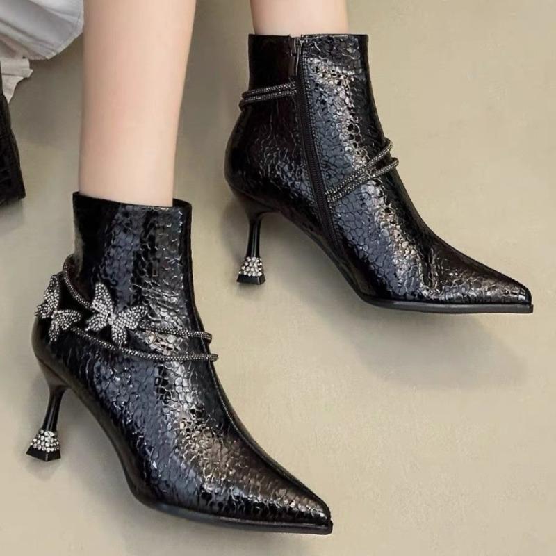 Ghete de damă elegante cu vârf ascuțit, botine de gleznă, pantofi de modă cu toc înalt, nouă tendință de iarnă, pantofi stiletto de designer, damă, botine Chelsea scurte