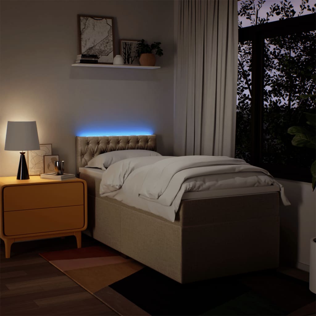 Box Spring Bed with Mattress Cream 90 x 200 cm Fabric