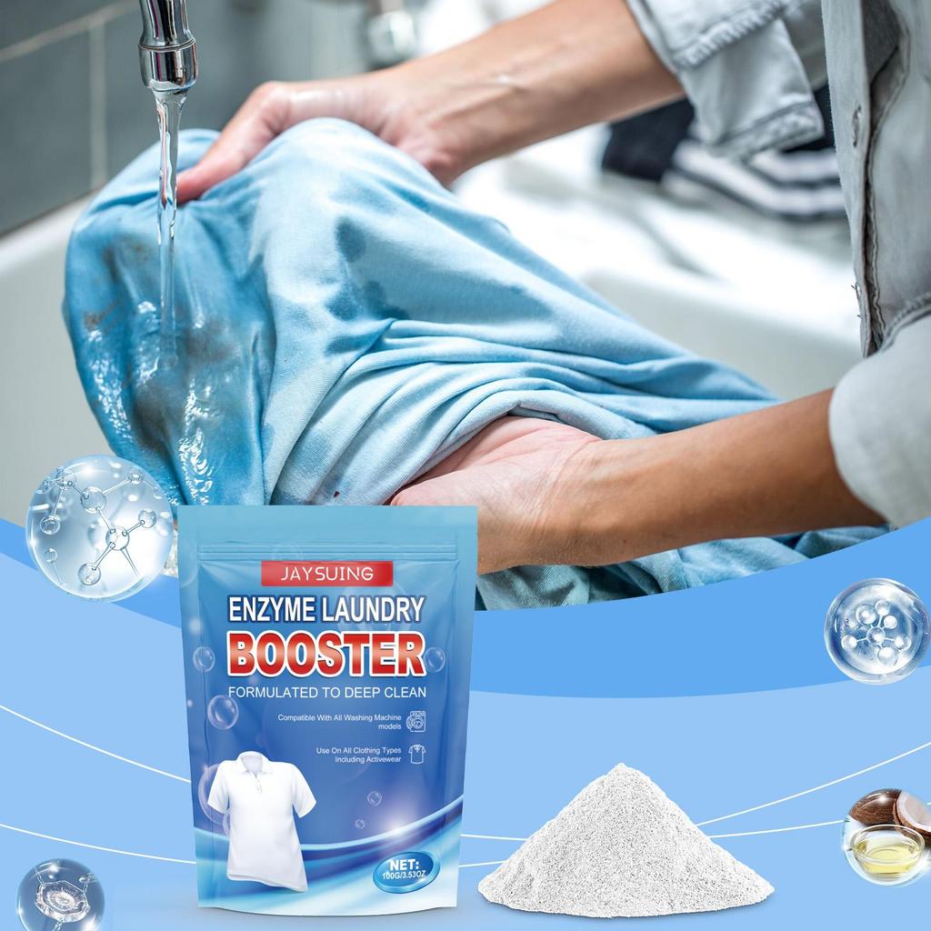 Jaysuing Protease Laundry Detergent 100g Removes Oil Stains and Odors from Clothes. Suitable for Both Laundry Detergent and Washing Machine Use.