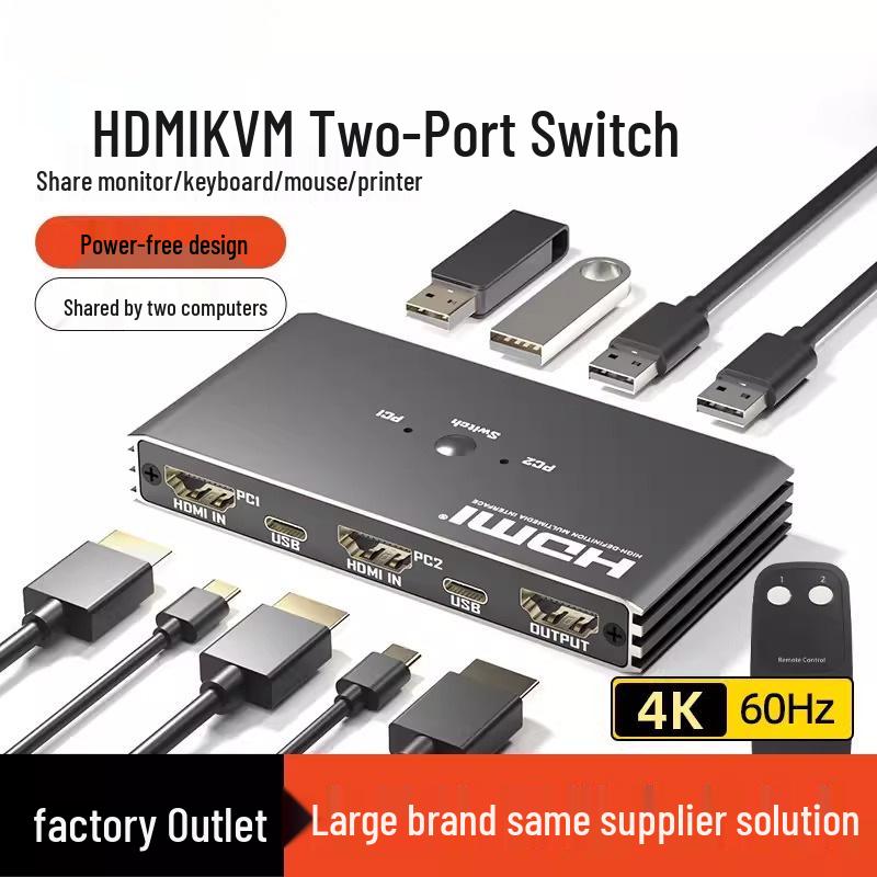 HDMI KVM Switch 2X1 with Remote Control, USB 2.0, 4K/60Hz (YUV 4:2:0)