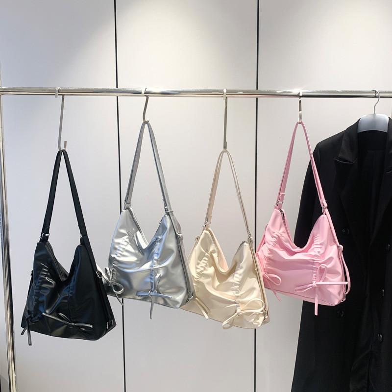 Trendy Bowknot Tote Bag In Beige Silver Pink And Black 2024 Fashionable Design