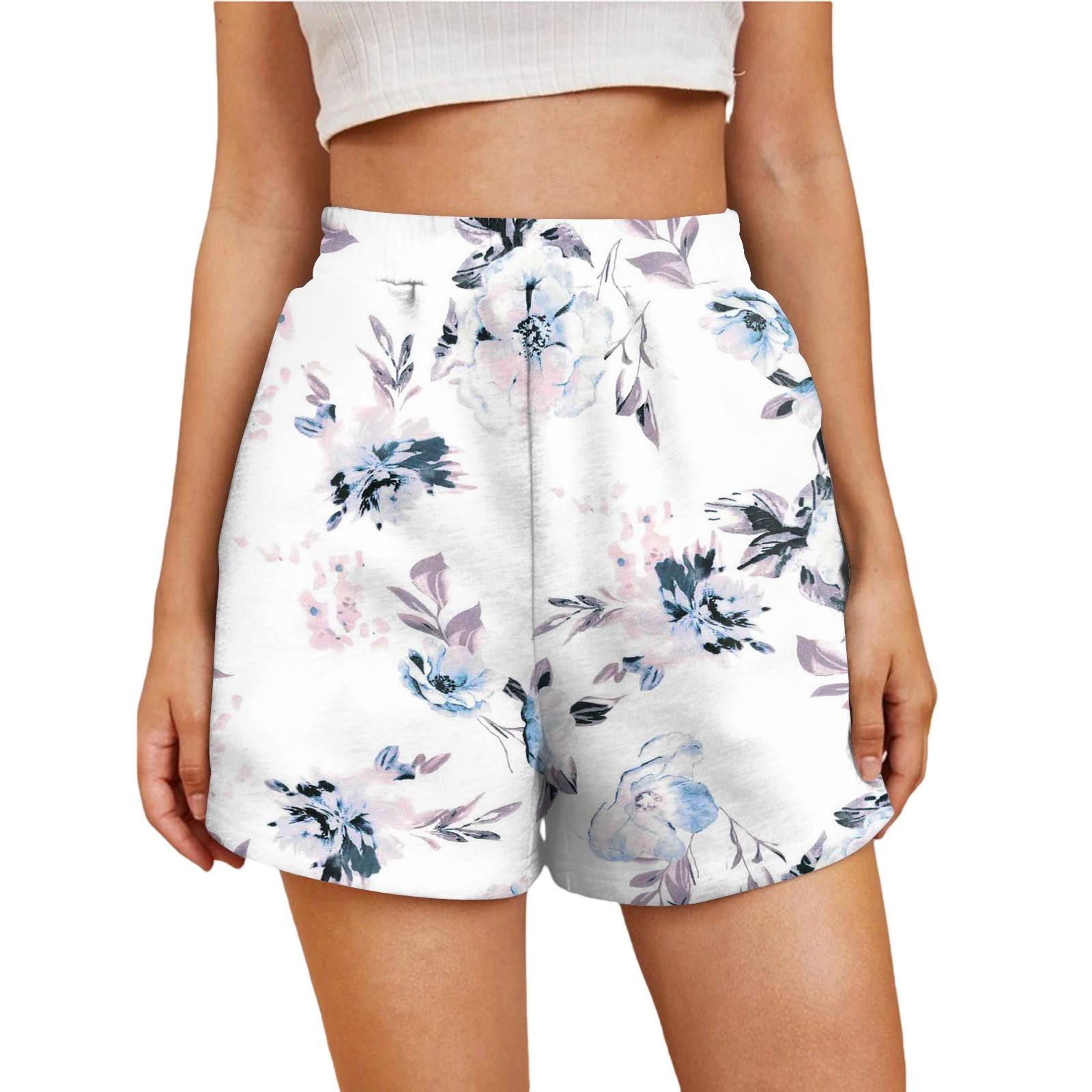 

Женские повседневные модные шорты с высокой талией и цветочным принтом на эластичной талии XL арбуз красный