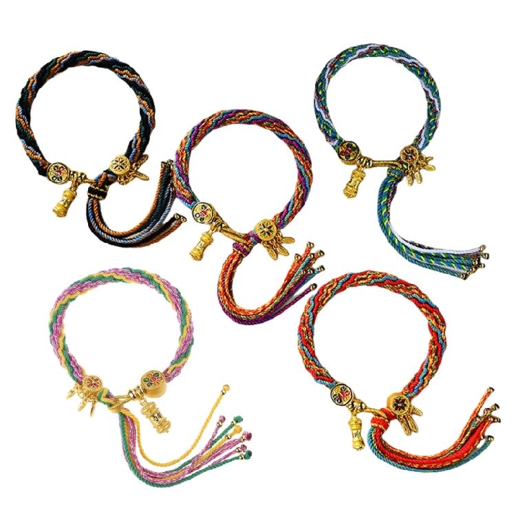 Vibranting Tibetan Handmade Woven Bracelet with Symbolic Patterns Portable Accessory for Festive and Spiritual Event