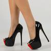 Móda Vysoká Kvalita Sexy Peep Toe 16CM Extrémně Vysoké Podpatky Dámské Červené Černé Lakovaná Kůže Párty Banket Stiletto Boty Platformové Lodičky
