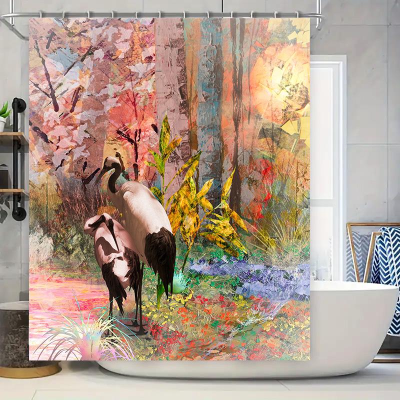 

Artistic Bath Curtains Pink Floral Pattern With Peacock Design Watercolor Shower Curtain For Home Decor Size: 72 X 84 Inches W60H190(CM)-1 Pcs