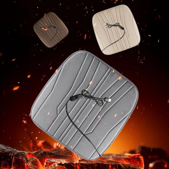 12V Heated Car Seat Cushion 17.72"x17.72" Thick Memory Foam Seat Protector Pad Anti-Slip Bottom Car Seat Pad for Car Office Home Use