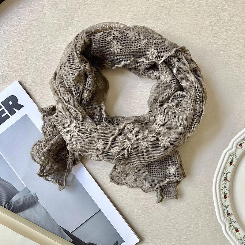Knitted scarf women's new small exquisite heavy industry embroidery lace embroidery long bag head scarf silk scarf