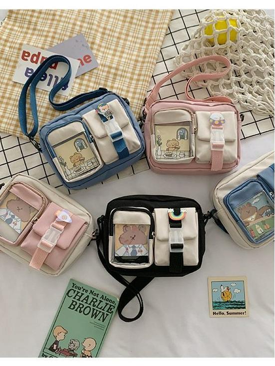 Mori Styl Korejská Plátěná Crossbody Taška Velké Kapacity – Roztomilá Studentská Čtvercová Taška přes Rameno pro Telefon a Fotoaparát