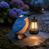 Solar Kingfisher Lantern Clear Paneled Statue WoodStump SunPowered Support