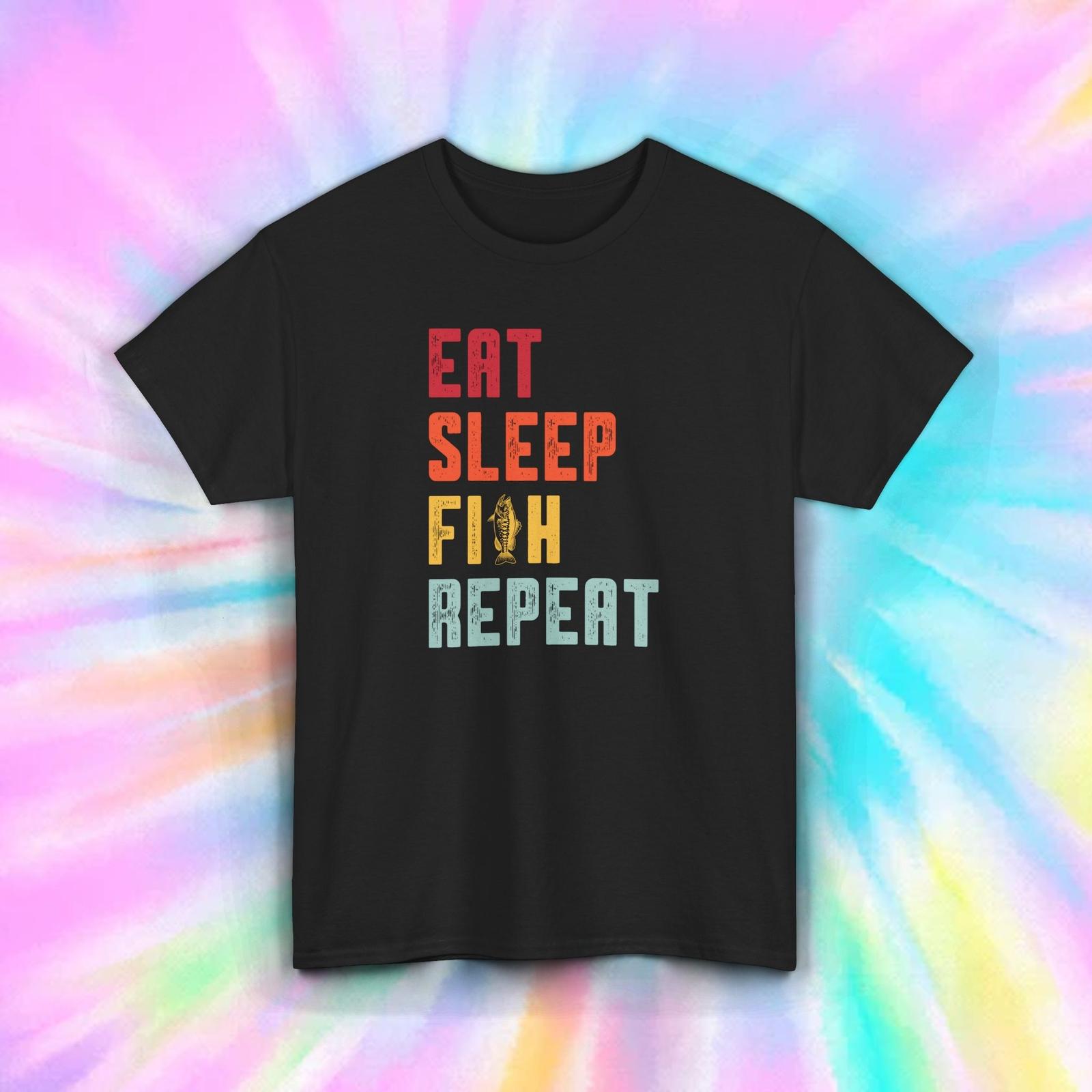 Eat Sleep Fish RepeaT Shirt Mens Womens Tees Top Fishing Angler Gift Funny Fisherman S-5XL 3XL