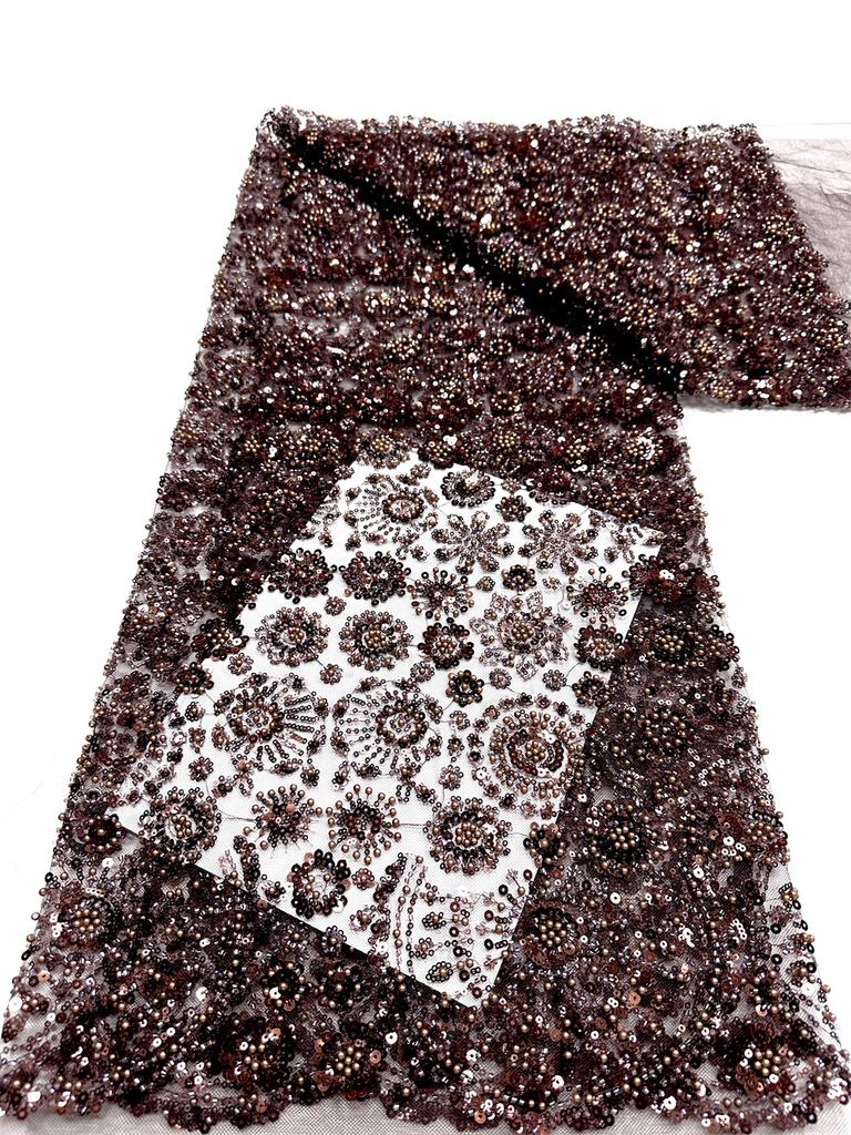 African Tulle Lace Fabric 2026 French Sequins Fabric Sewing Embroidery With Beads Lace Tulle Mesh Nigeria Dress 5 Yards Sewing