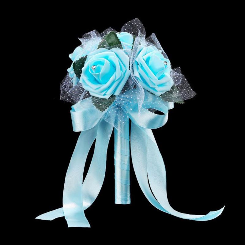 Buchet de mână Mireasă ținând flori artificiale trandafir mătase Buchet decor domnișoară de onoare