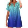 Women Fashion Casual V-neck Short Sleeve Button Gradient Print Dress