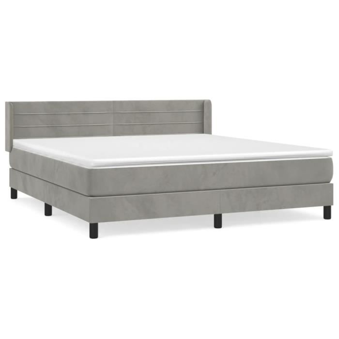 3131033 vidaXL Lit à sommier tapissier et matelas Gris clair 180x200cm Velours