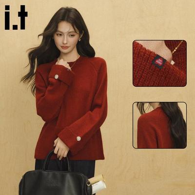 :CHOCOOLATE Women's Loose Fit Round Neck Knit Sweater