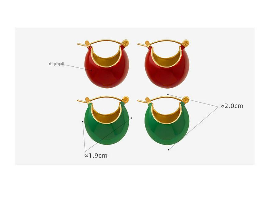 Unisex Red and Green Enamel Trendy Versatile Christmas Ear Cuffs Earrings