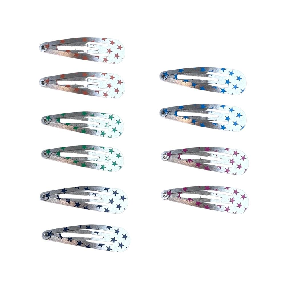 EZ PEACH Haarspangen, Niedliche Druckknopf-Haarspangen, Haarnadeln, Druckknöpfe, Dreiteilige Haarspangen, Pony, Stern-Design, Kinder-Haarspangen, Farbige Spangen, Anordnung