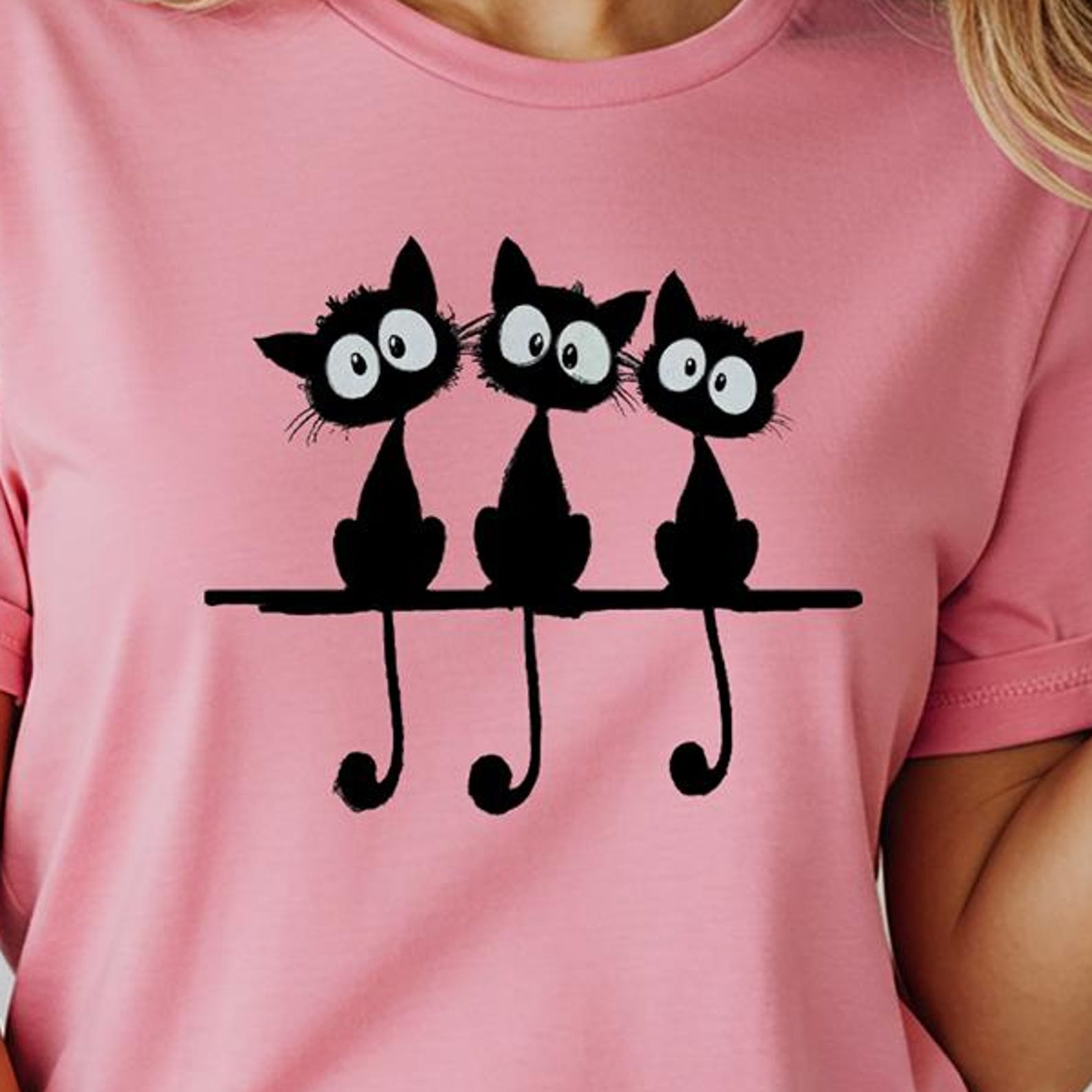 Funny Black Cats Graphic T-Shirt, Minimalist Cat Lover Tee XL