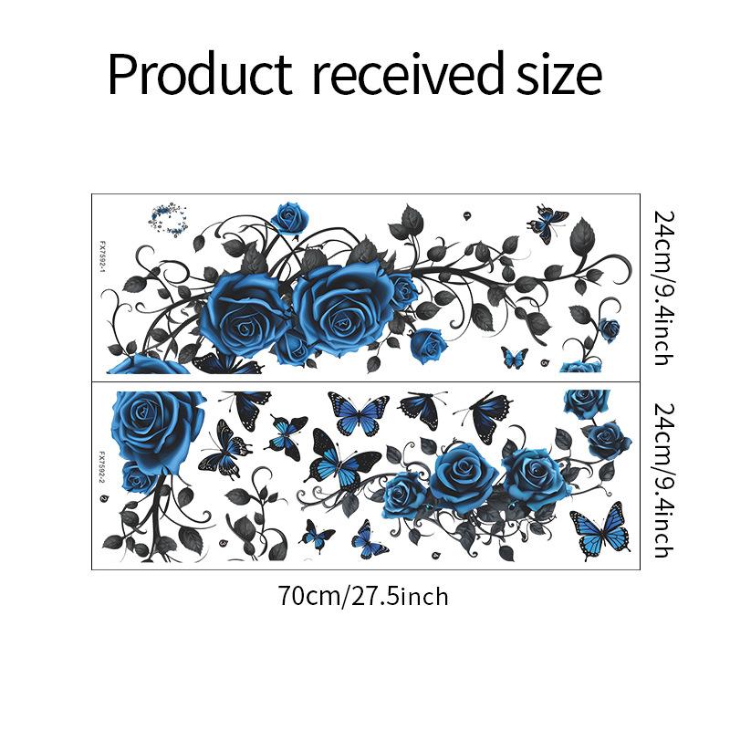 Romantic Blue Rose Flowers Wall Stickers Home Decor Butterfly Decoration Vinyl Murals Decals