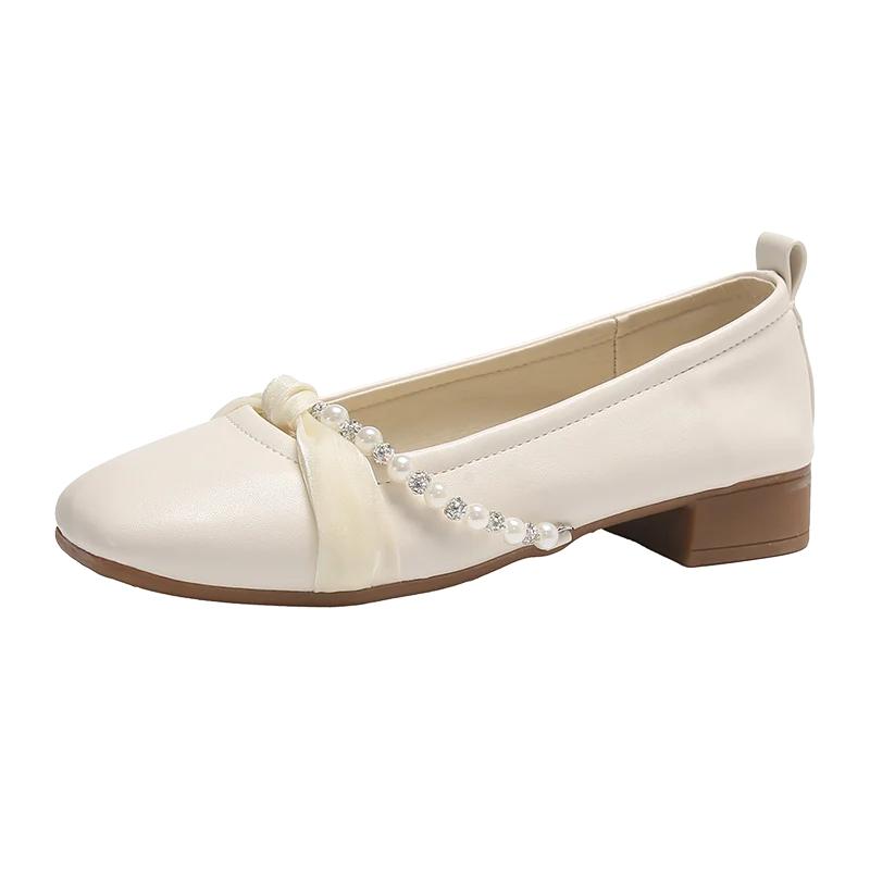 Shoes for Women 2024 Soft Pearl Decoration Women's Shoes Round Toe Modise Elegant Casual Sneakers Shallow Mouth New Beaded Dress