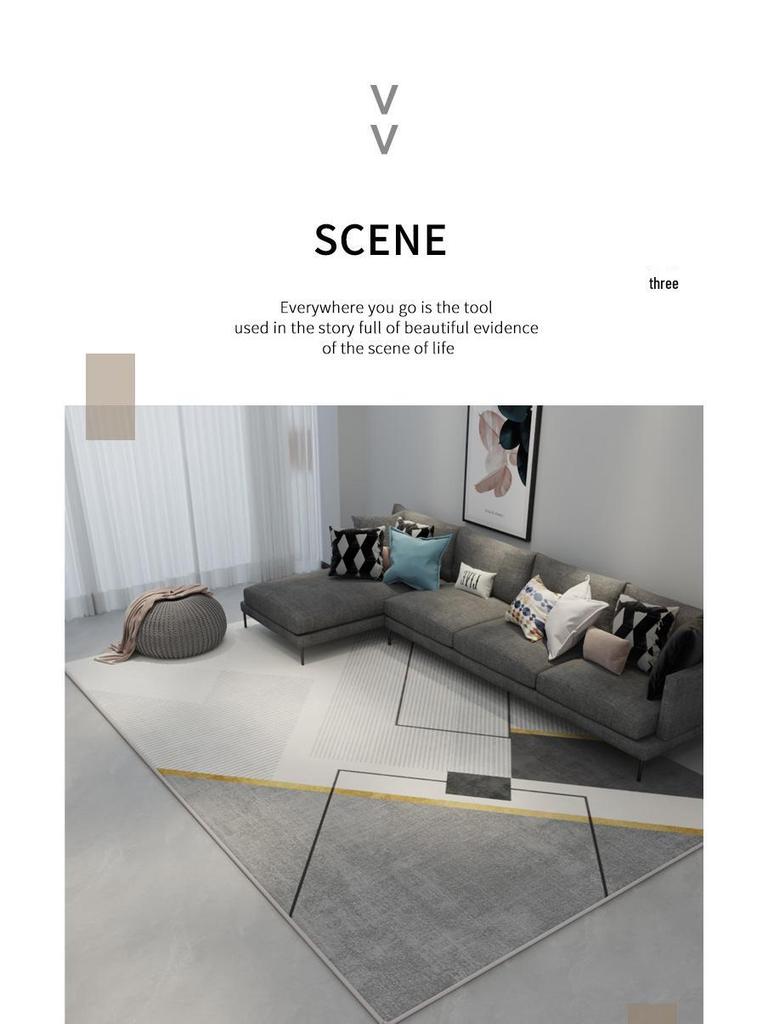 Nordic Non-Slip Gray Carpet: Versatile Light Luxury Rug for Living Room, Bedroom, or Bedside Use.