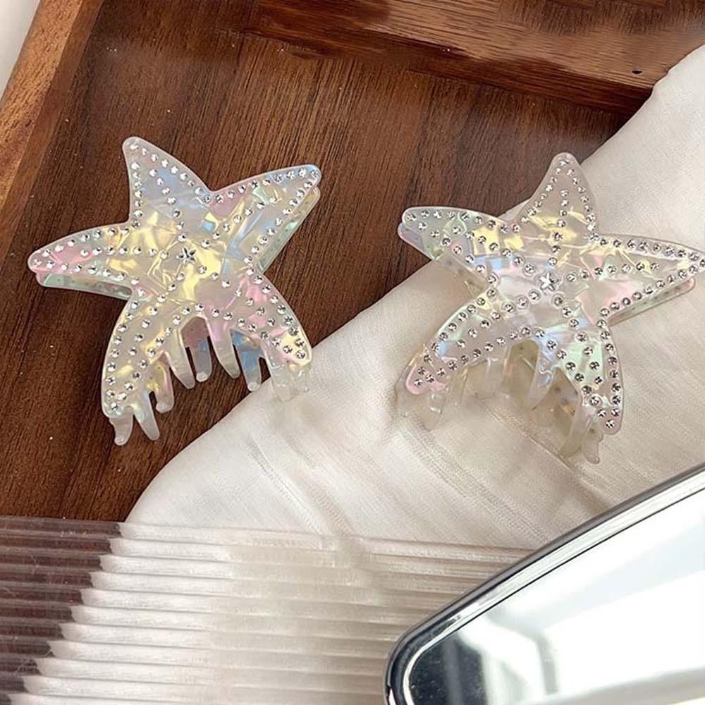 Headwear Starfish Hair Claw Rhinestone-inlay Acetic Acid Hair Claw Colorful White Shark Clip Women