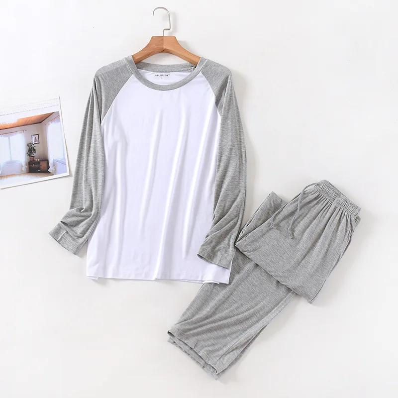 Traje de Pijama de Pantalón Largo de Manga Larga de Modal para Hombre Primavera y Verano Talla Grande Traje Activo para Estar en Casa Primavera y Otoño