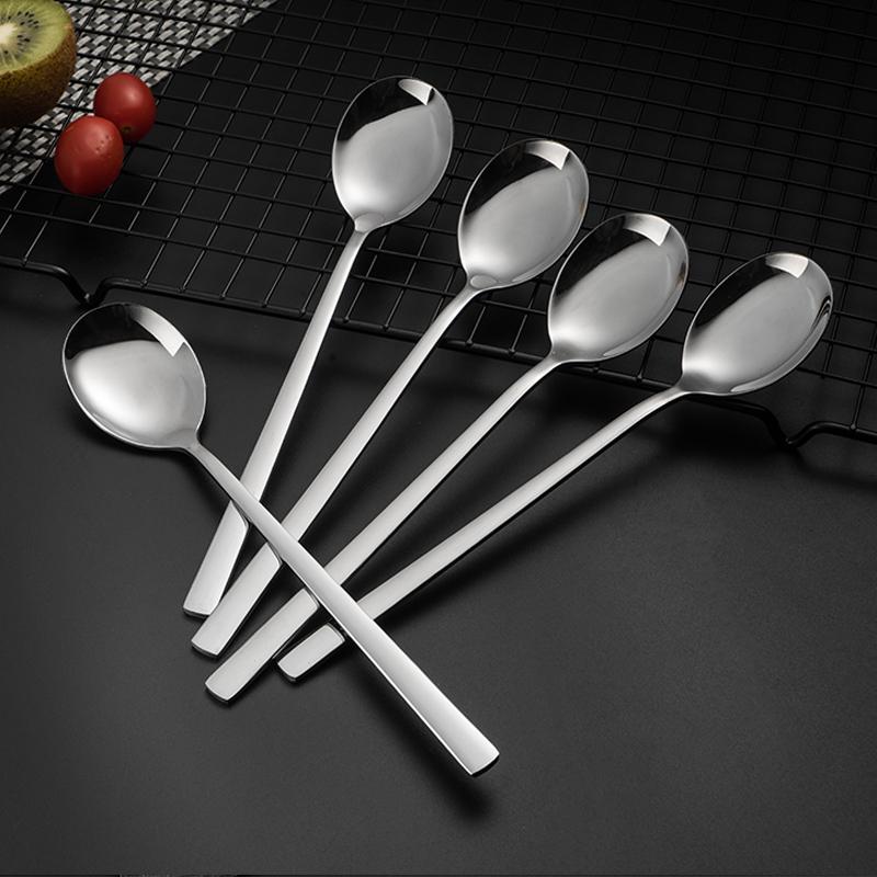 Korean Long-Handled Thick Stainless Steel Spoon for Soup and Coffee