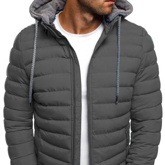 Men Cotton Jacket Hooded Drawstring Long Sleeve Zipper Placket Casual Coat Windproof Plush Lining Thickened Warm Outwear