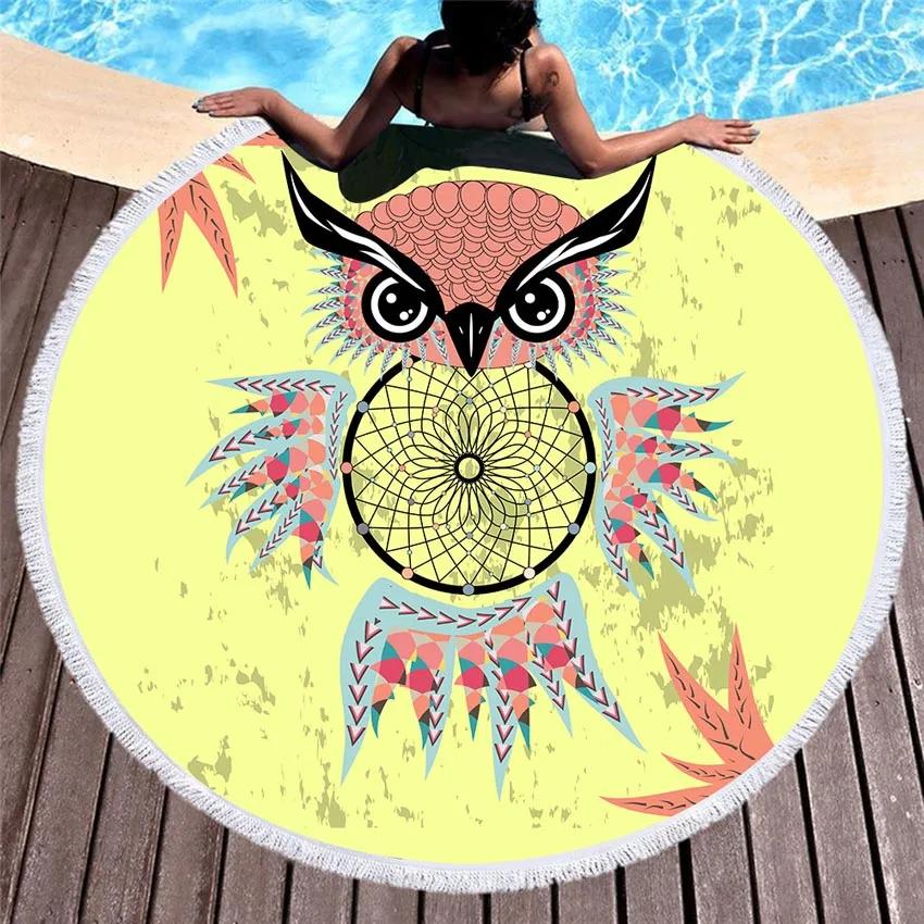 Owl Summer Round Beach Towel Seaside Wall Tapestry Dream Catcher Blanket Bath Sports Towels Bikini Cover Up Towel