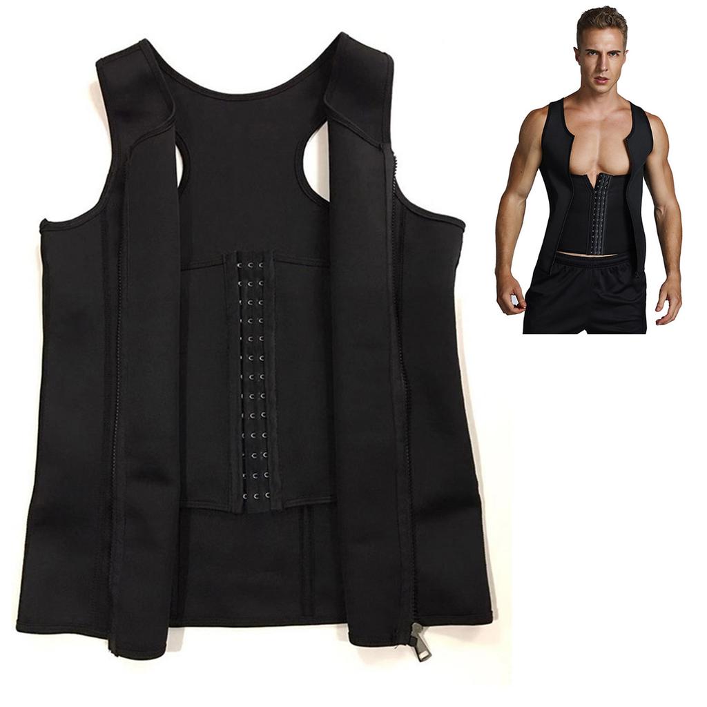 Men Sauna Vest Breathable Adjustable Zipper Closure Weight Loss Waist Training Tank Top for Daily Workout Black XL