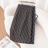 Women's Flocked Plaid Skirt 2026: Winter Elastic High Waist A-line Hip-Covering Skirt
