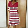 Women's Fashionable Color Printed Round Neck 3/4 Sleeve Button Collar Mid Length Casual Dress