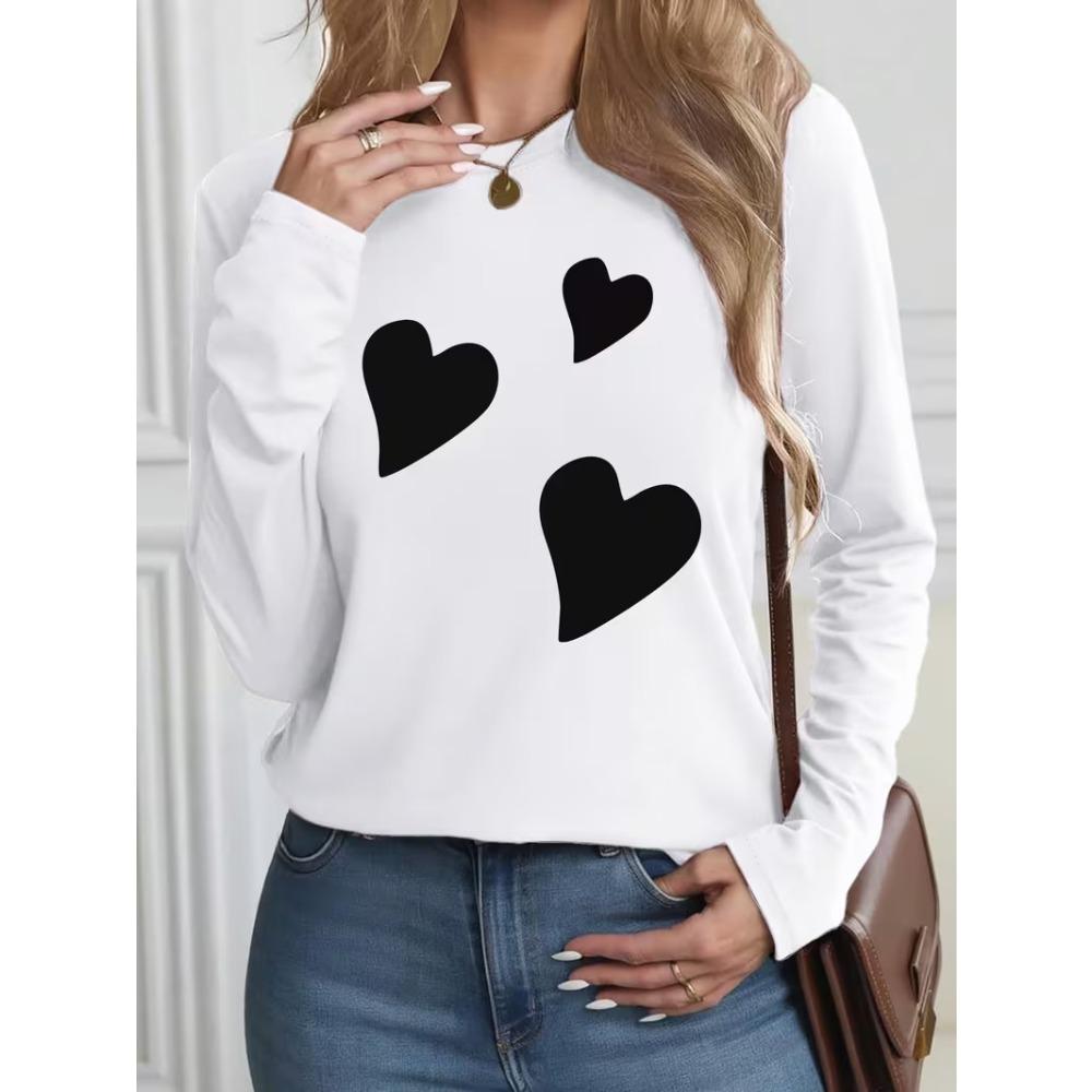 Mode Automnale Confortable Décontractée Polyvalente Ample pour Femmes T-shirts à Manches Longues Imprimés Multicolores à Col Rond