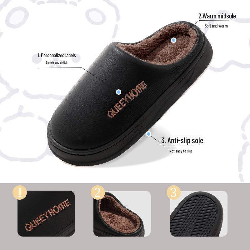 Papuci de casă din bumbac impermeabil, cu pluș și cald - Încălțăminte antiderapante pentru bărbați și femei, cu talpă groasă, încălțăminte de iarnă pentru interior/exterior