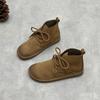 Johnature Genuine Leather Women's Shoes Soft Cowhide Round Toe Retro Soft Soled Lace-up Flat Short Boots