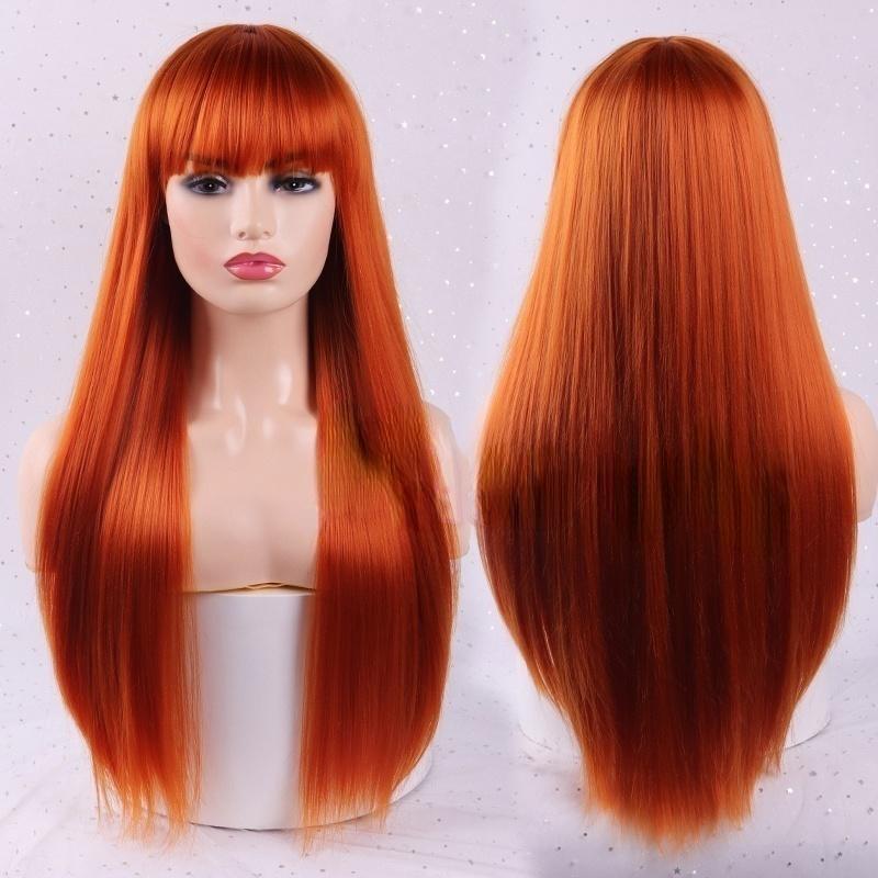 MERISIHAIR Women's Long Blond Straight Hair with Bangs High Quality Synthetic Fiber Wig