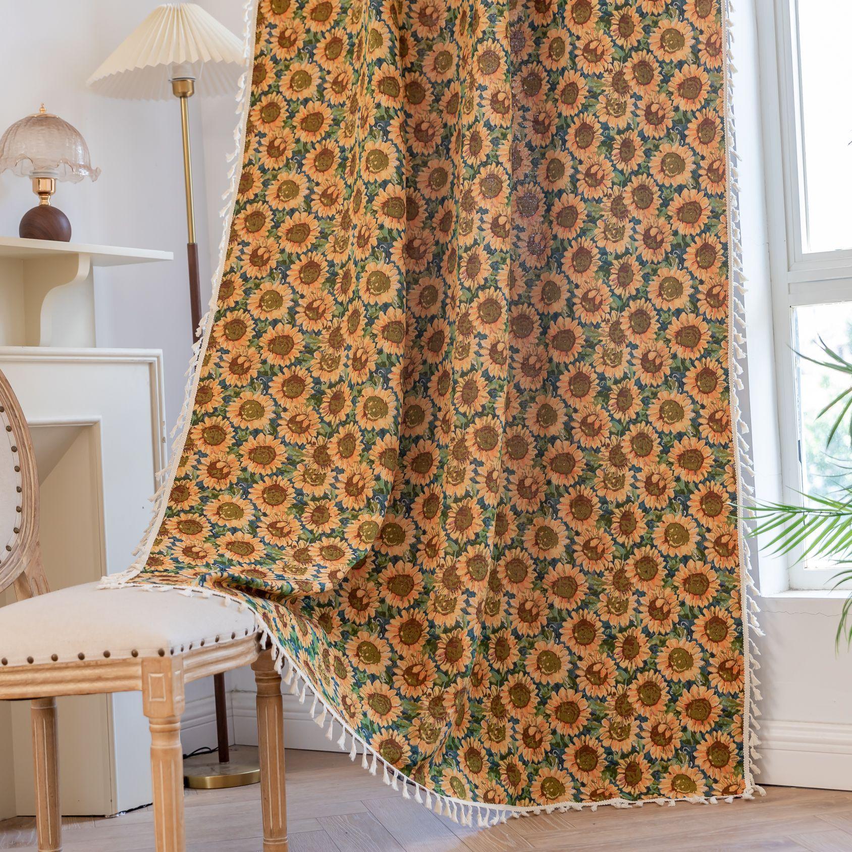 

Floral Curtains for Bedroom, Jacquard Drapes Floral Patterned Boho Living Room Window Curtains Farmhouse Decor Window Treatments W150xH100cm&Rod Pocket