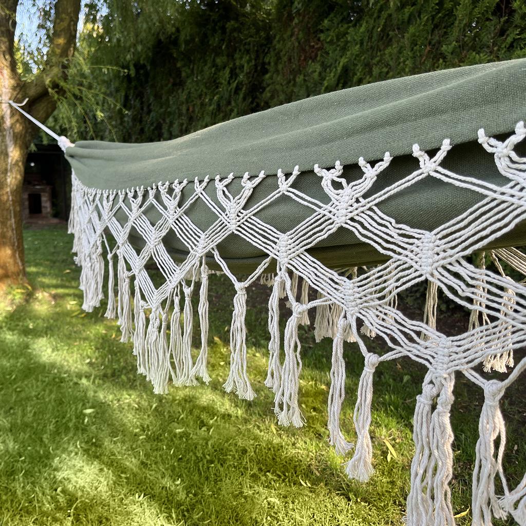 Boho Garden Hammock Brazilian Macrame Two-person Green Large Lounger Xxl